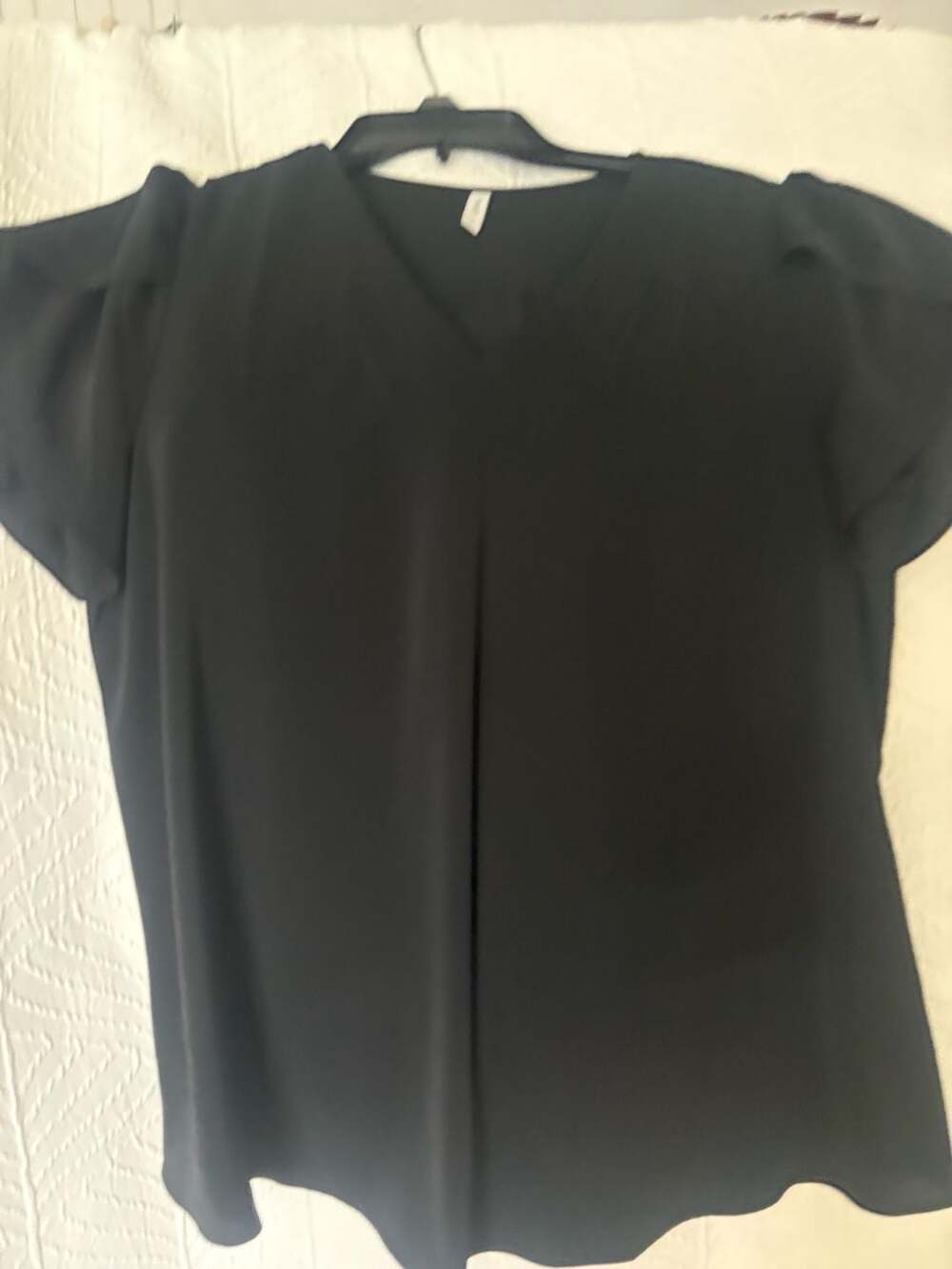 Anyally Blouse Size L Black V-Neck Flutter Sleeve Top